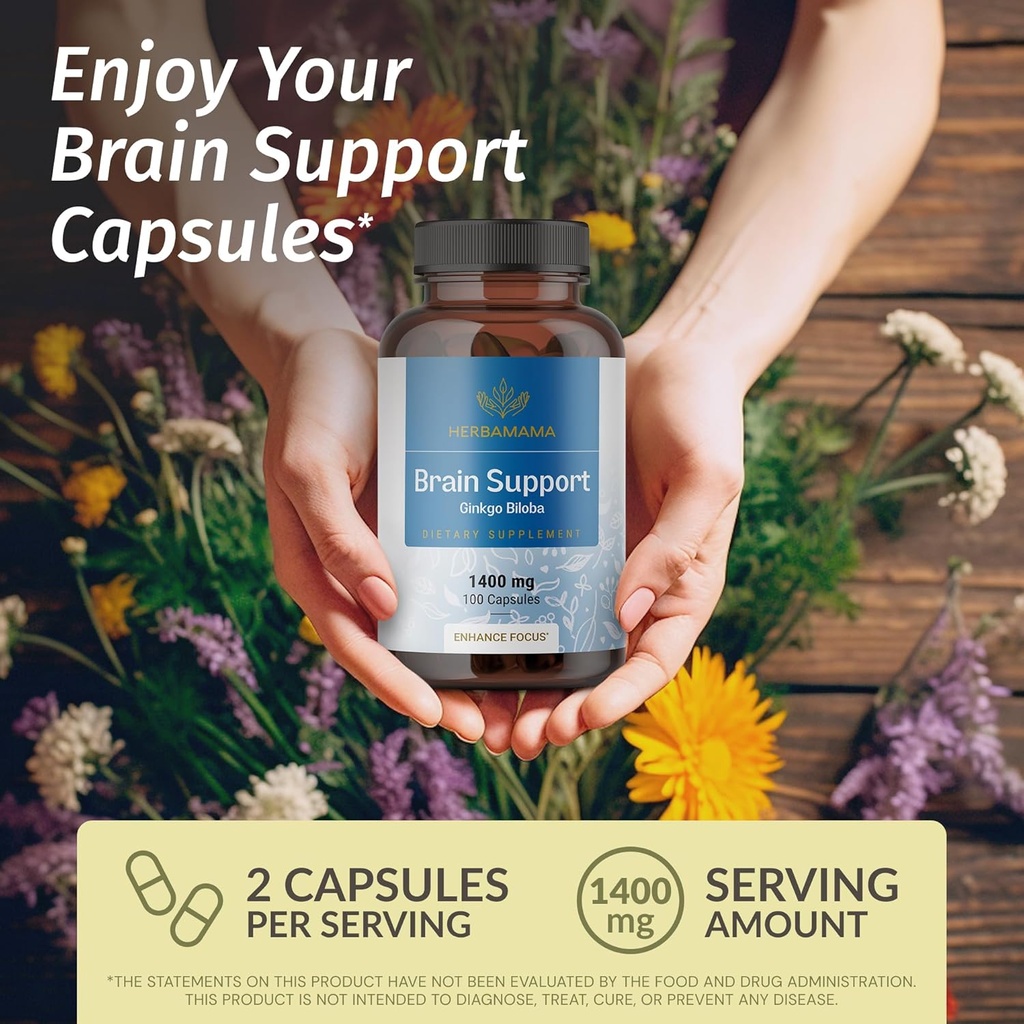 HERBAMAMA Brain Support & Broccoli Sprout Kit - Bundle of 1400 mg Brain Support Complex &1000 mg Broccoli Sprout Capsules - Vegan, Non-GMO, Gelatin-Free - 2 Pack 3