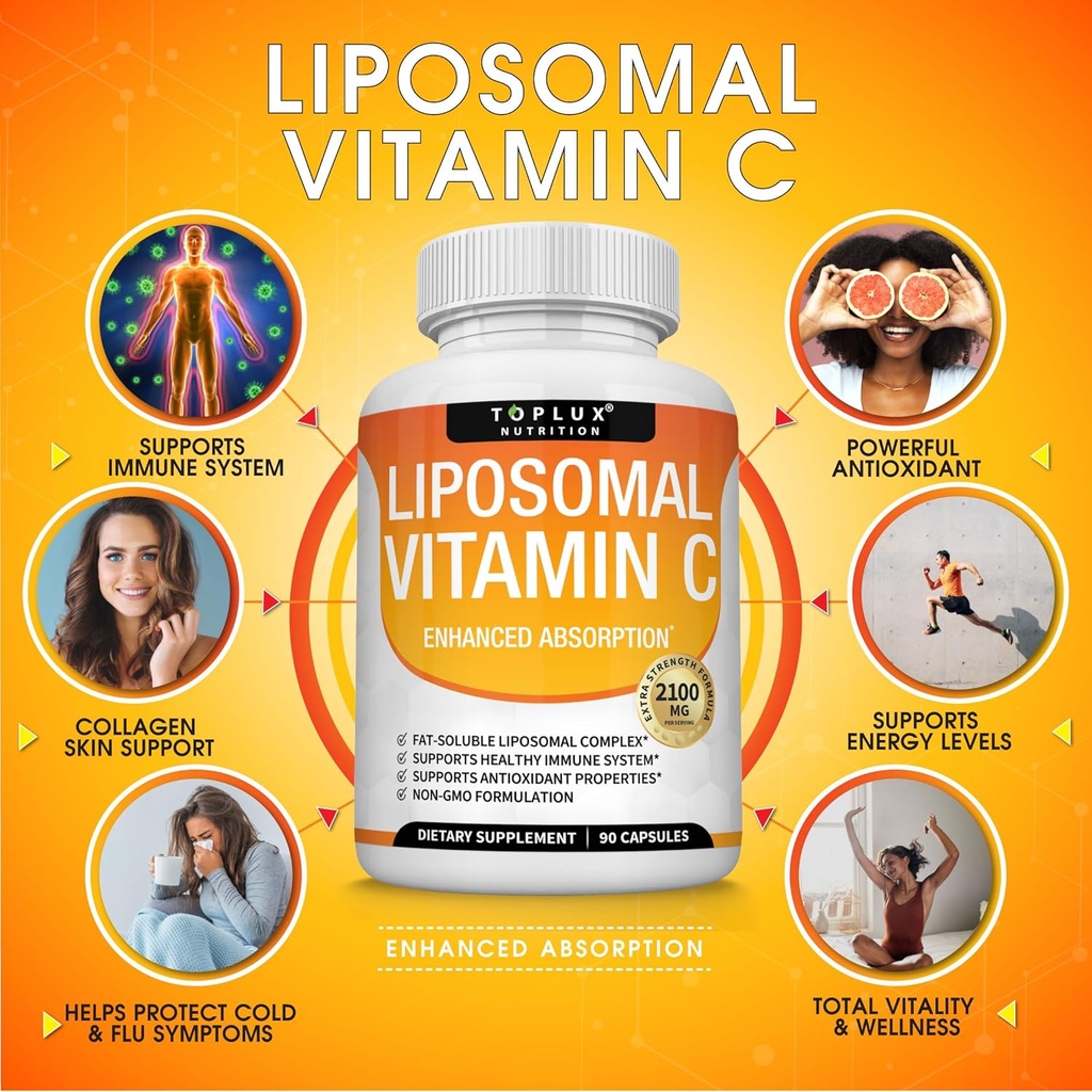 Liposomal Vitamin C 2100mg High Absorption Fat Soluble VIT C - Immune Support Collagen Booster Immunity Defense & Powerful Antioxidant, MCT Oil & Sunflower Lecithin, Acsorbic Acid, Vegan Non-GMO 3