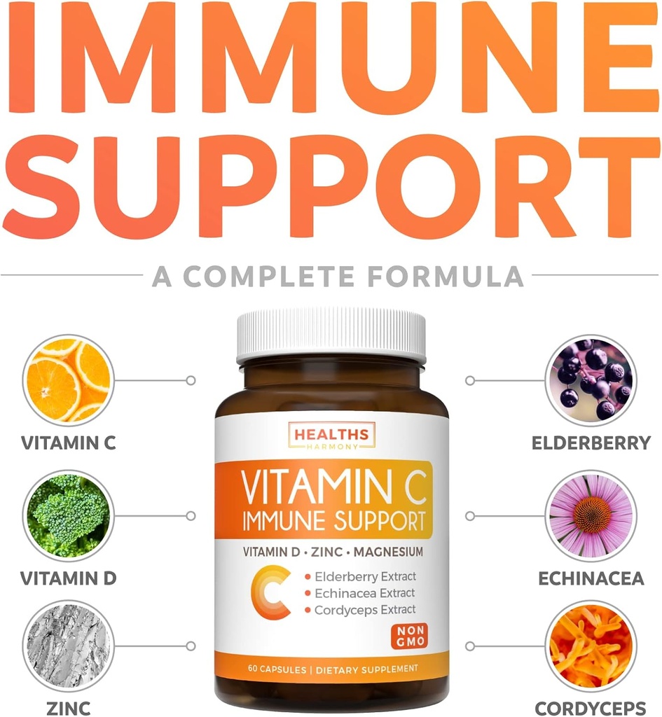 Bundle of Vitamin C Immune Support & Irish Sea Moss - Refresh & Revive Set - Vitamin C Immune Support with Zinc (60 Veg Capsules) & Irish Sea Moss with BioPerine (Non-GMO & Organic) - 60 Caps 5