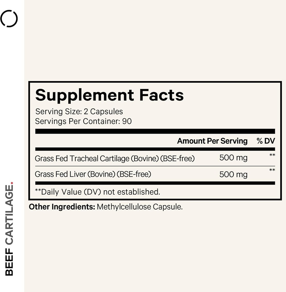 Codeage Grass Fed Beef Cartilage Supplement - Freeze Dried, Non-Defatted, Desiccated Beef Tracheal Bovine Cartilage & Liver Pills – Pasture Raised Argentina Beef Vitamins - Non-GMO -180 Capsules 3