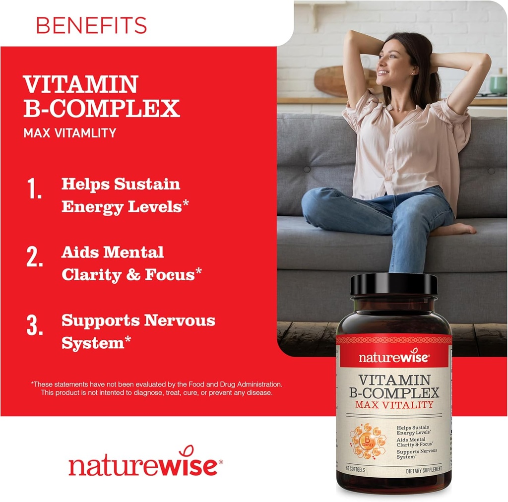 NatureWise Vitamin B12 1,000 mcg and Vitamin B Complex for Cellular Energy, Mental Clarity, Maximum Vitality - 60 Softgels Each 4