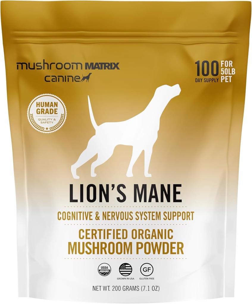 Om Mushroom Matrix Lion’s Mane Mushroom Powder Pet Supplement, Provides Cognitive Support & Holistic Digestive Support for Dogs & Cats, 200 Grams, 7.1 oz 2