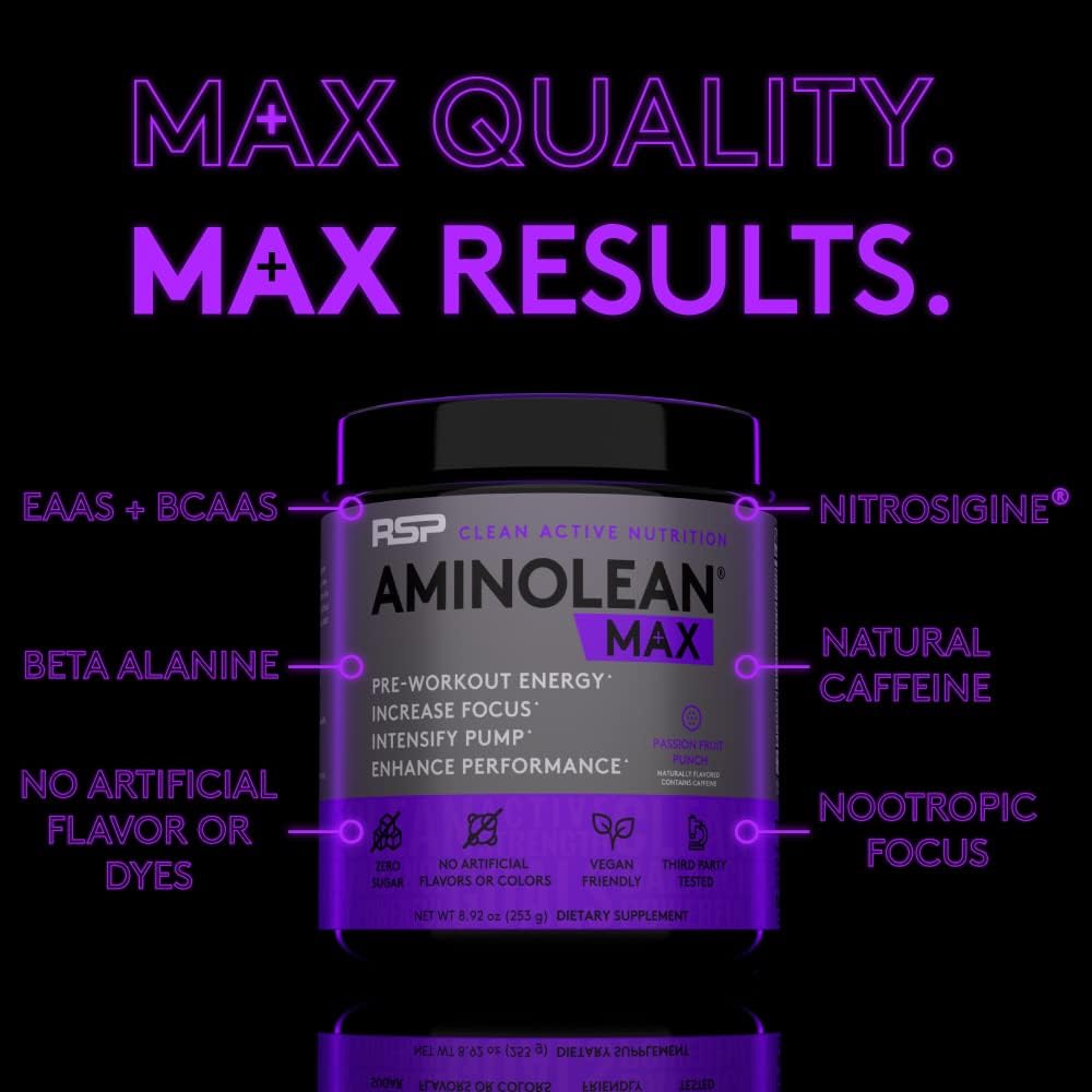 RSP NUTRITION AminoLean MAX Pre Workout - Intense Energy, Massive Pumps, Laser Focus with Natural Caffeine, Nitric Oxide, Beta Alanine, BCAAs, Nootropics, 25 Serv 3