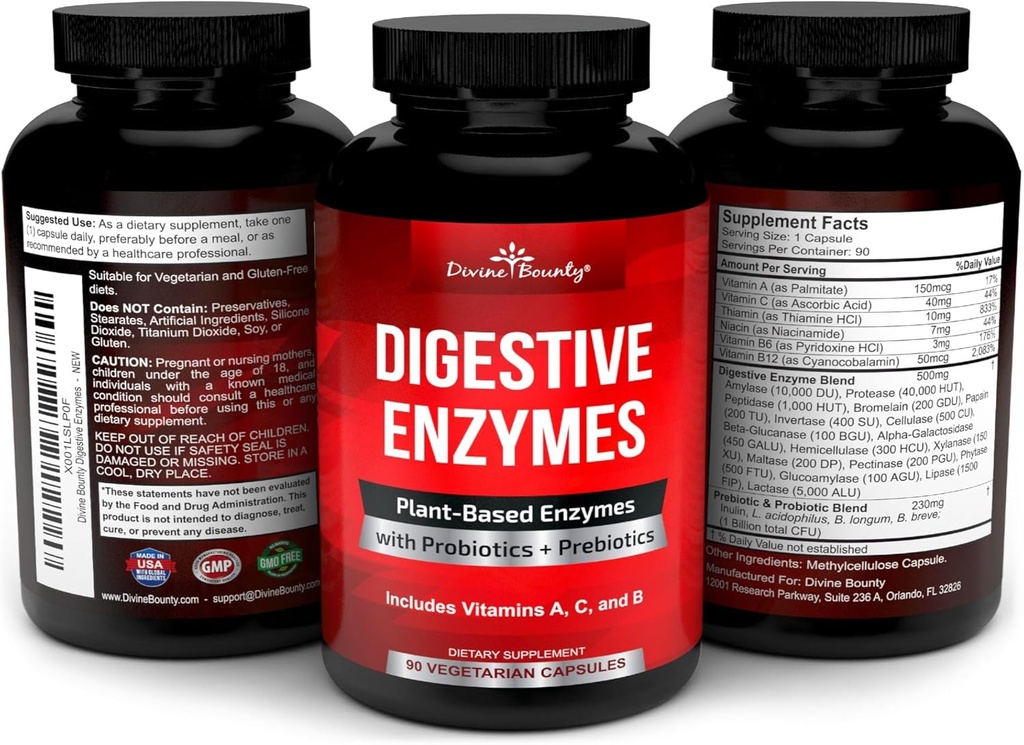 Divine Bounty Digestive Enzymes with Probiotics & Prebiotics with Lipase, Amylase, Bromelain - Support a Healthy Digestive Tract for Men and Women – 90 Vegetarian Capsules 5