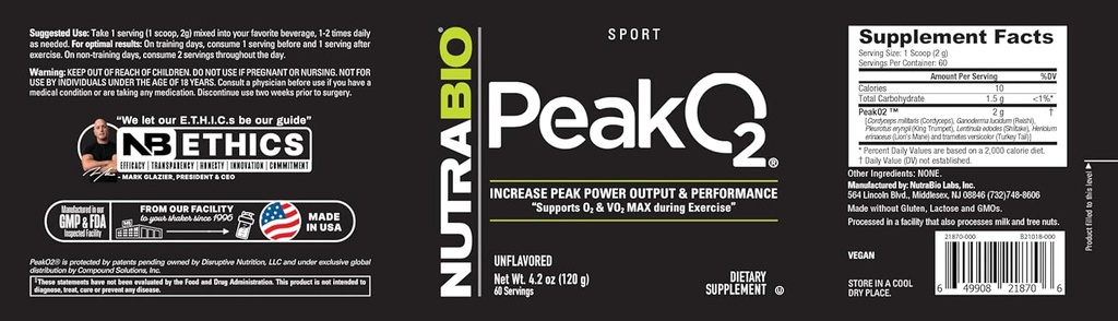 NutraBio Peak O2, Unflavored, 4.2 oz (120 g), Labs 4