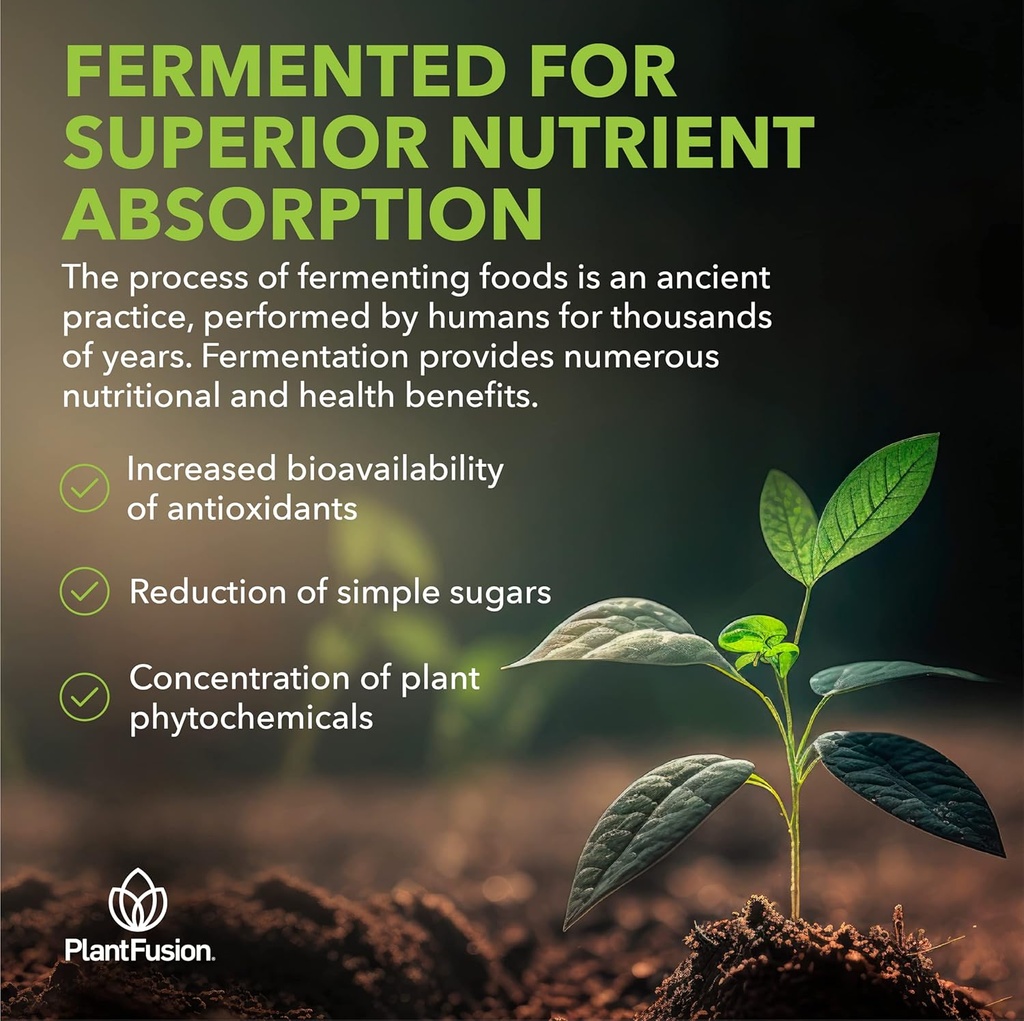 PlantFusion Alkalizing Super Greens Powder - Fermented Greens Superfood Powder Blend with Digestive Enzymes Probiotics & Prebiotic Fiber - Organic, Non-GMO, Vegan, Gluten-Free - 8.46 oz 30 Servings 6