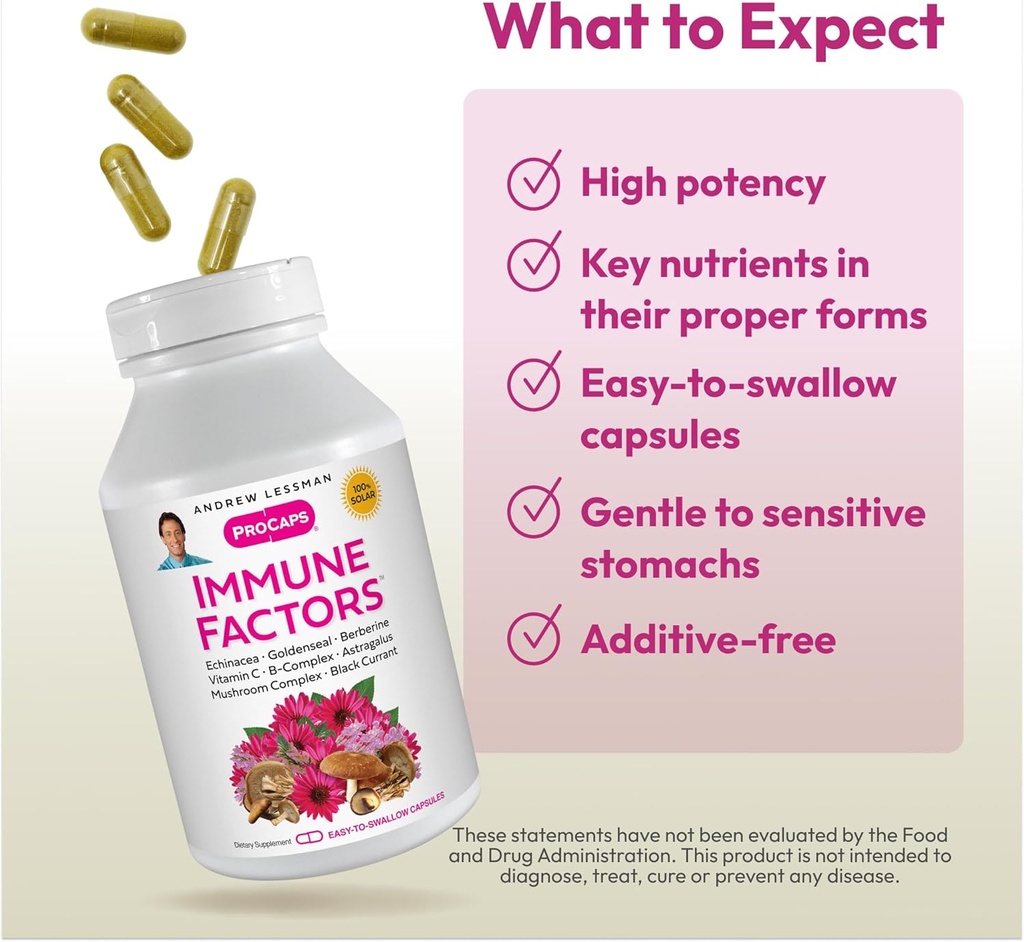 ANDREW LESSMAN Immune Factors 180 Capsules – Echinacea, Goldenseal, Vitamin C, Astragalus, Berberine, Mushroom Blend, Black Currant. Supports and Promotes Immune System and Natural Defenses 5