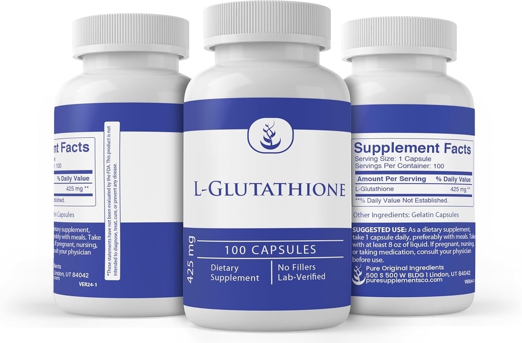 PURE ORIGINAL INGREDIENTS L-Glutathione, (100 Capsules) Reduced, Always Pure, No Additives Or Fillers, Lab Verified 5