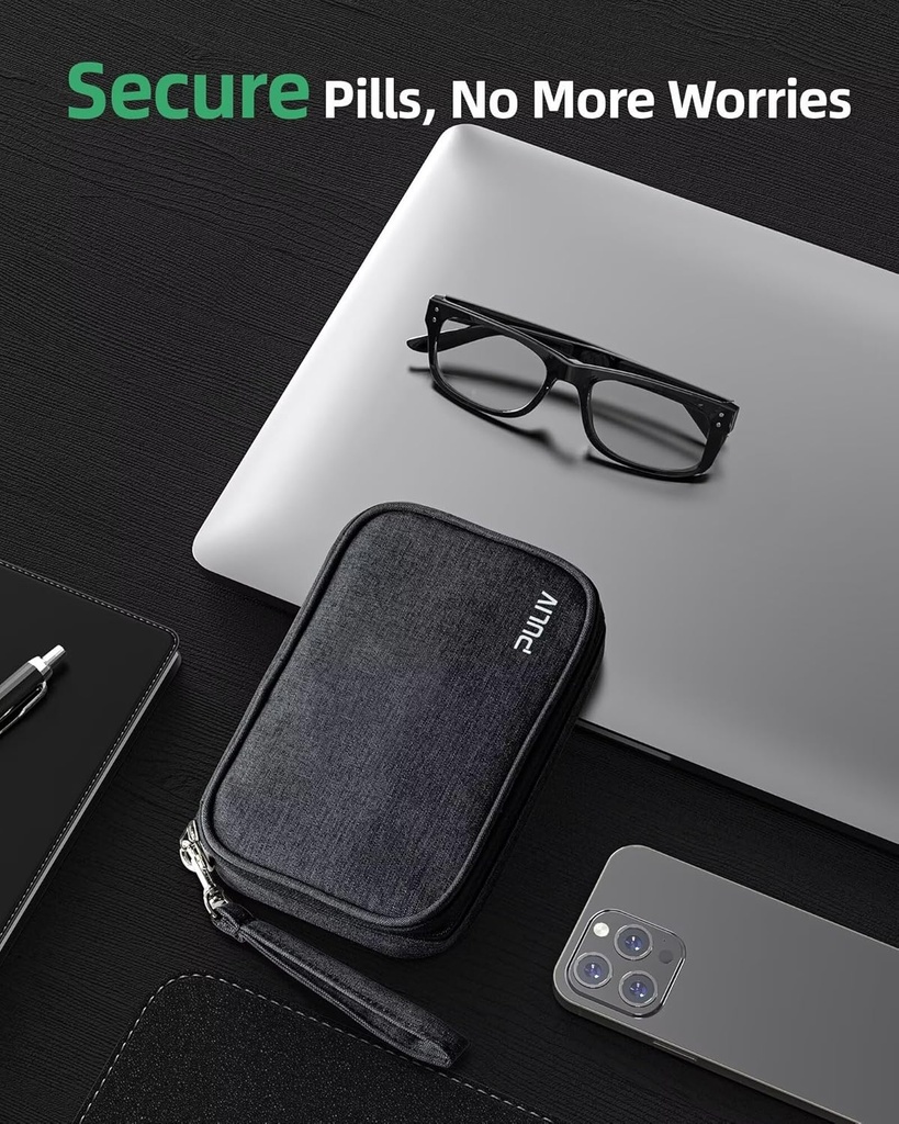 PULIV Weekly Pill Organizer 4 Times a Day with a Business Stylish Bag, Portable Pill Box 7 Day with 28 Compartments for Men, Removable Pill Sorters to Store Vitamin, Medication, Fish Oil, Supplements 3