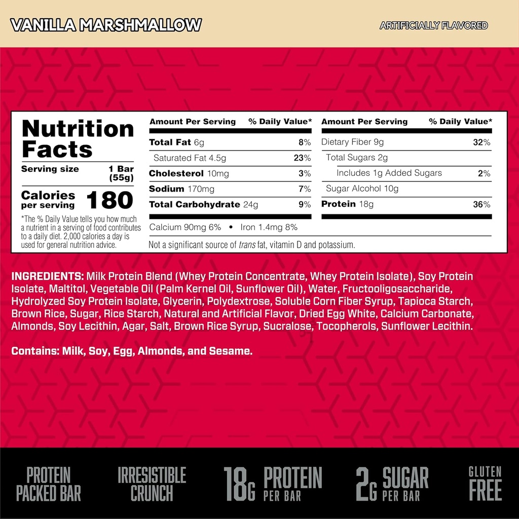 BSN Protein Bars - Protein Crisp Bar by Syntha-6, Whey Protein, 20g of Protein, Gluten Free, Low Sugar, Vanilla Marshmallow, 12 Count 4