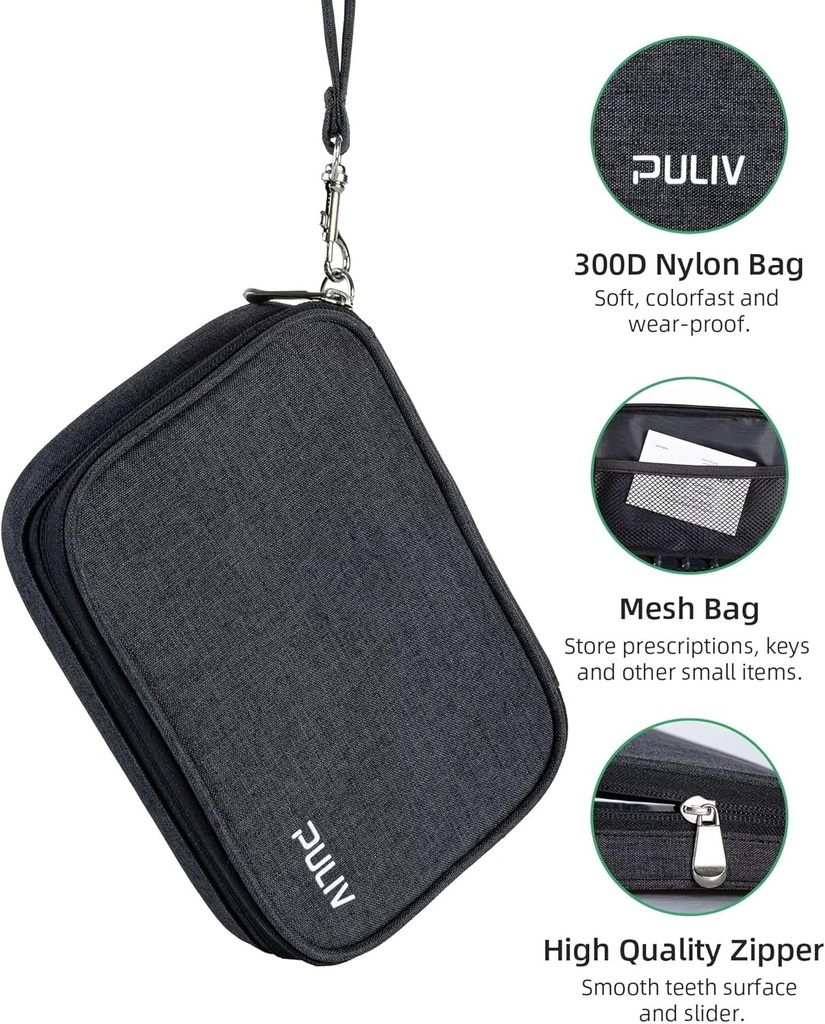 PULIV Weekly Pill Organizer 4 Times a Day with a Business Stylish Bag, Portable Pill Box 7 Day with 28 Compartments for Men, Removable Pill Sorters to Store Vitamin, Medication, Fish Oil, Supplements 6