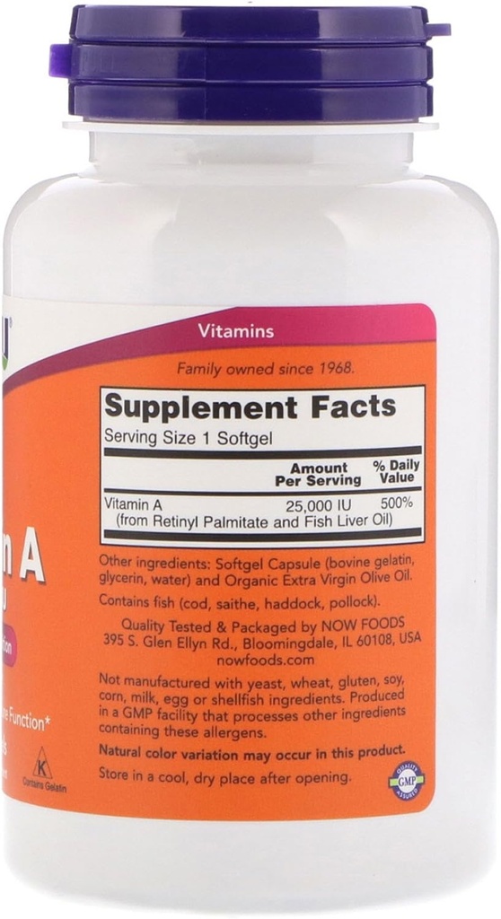 Now Foods Vitamin A, 25000 IU from Fish liver oil, 250 Softgels (Pack of 2) 3