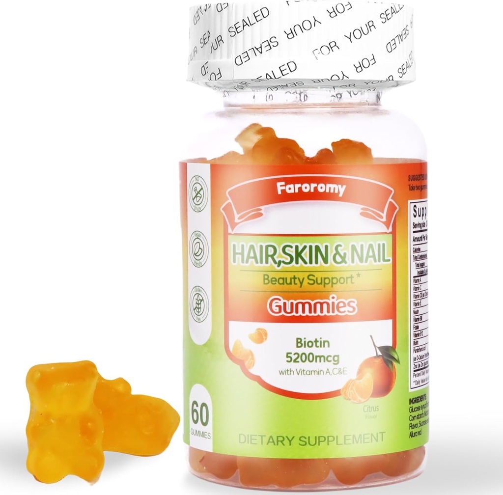 Multivitamin Gummies for Adult 5200mcg Biotin, Citrus Flavored Daily Multivitamins with Vitamins A, C, D3, E, B6 and B12, Zinc-Skin, Hair Growth, All Over Health 2