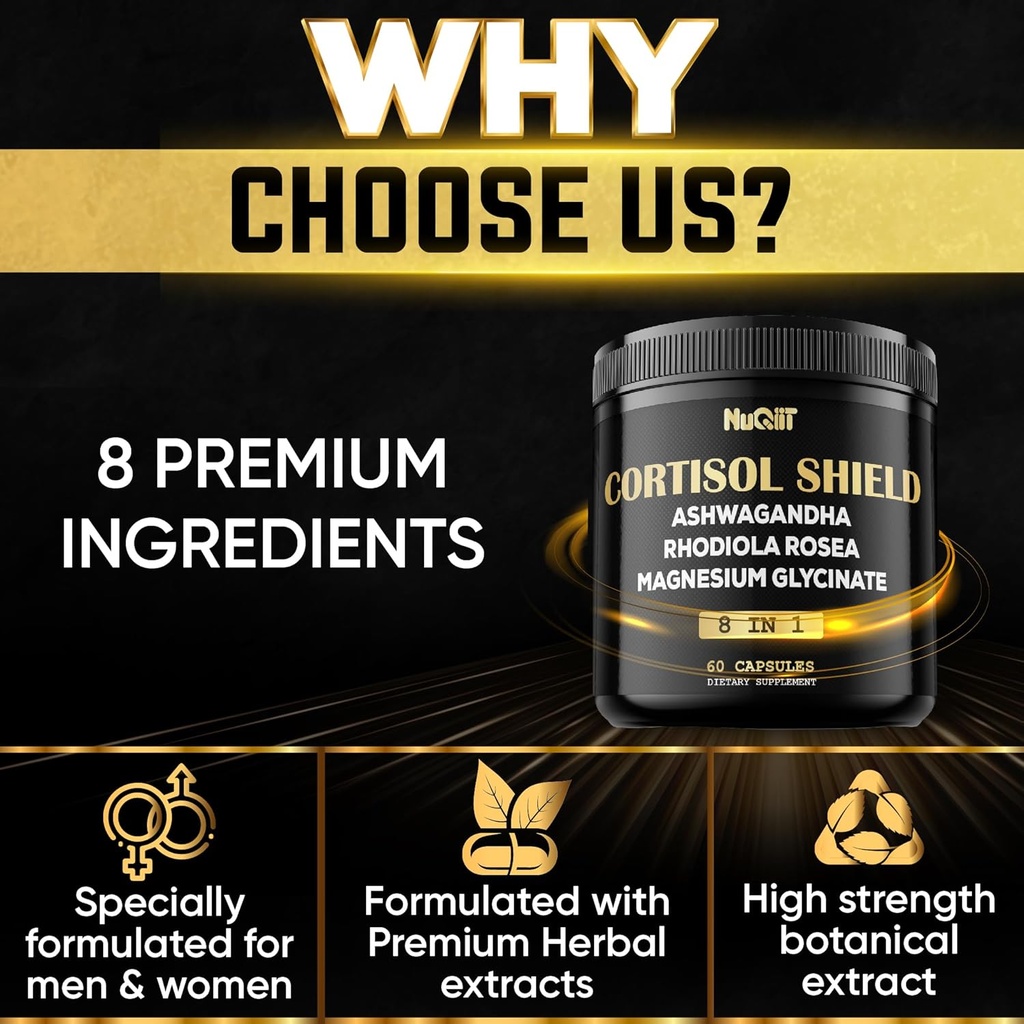 8in1 Cortisol Shield - Ashwagandha and Magnesium, Rhodiola Rosea, Lions Mane, Sea Moss, Turmeric, St Jonh's Wort - Mind& Mood Balance, Rest Well, Support Immume - 60 Capsules 5