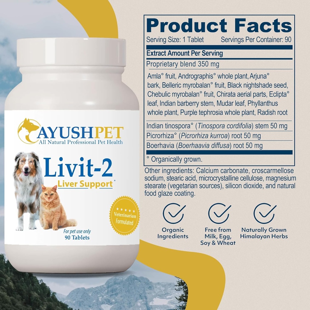 Ayush Pet Livit-2 - Dog Liver Support Supplement, Natural Liver Support for Cats, Dogs & Horses, Supports Overall Wellness, Healthy Skin and Coat for Pets - 90 Tablets 4