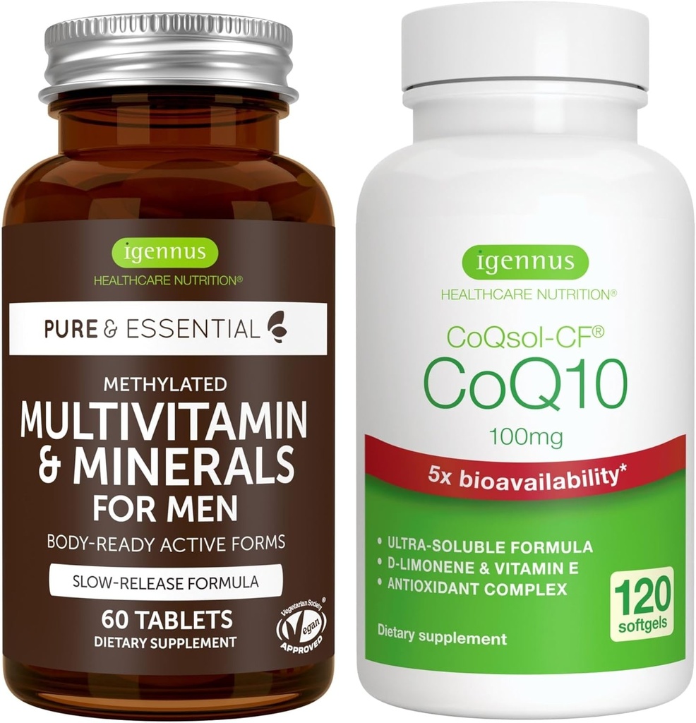 Multivitamin & Minerals for Men + High Absorption CoQ10 100mg 120 Softgels Energy Bundle, Sustained Release Advanced Multivitamin + CoQ10 with Vitamin E & D-Limonene, by Igennus 2
