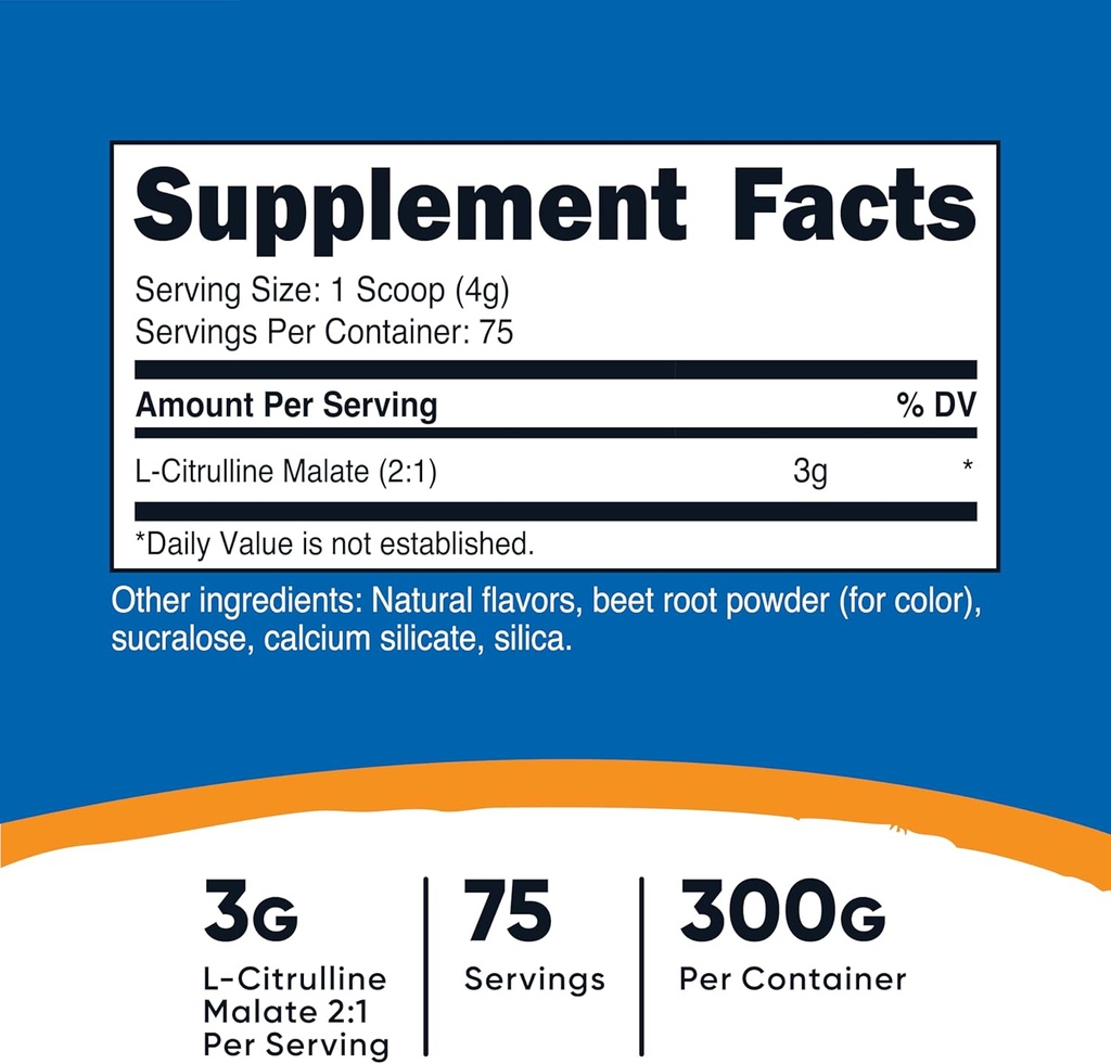 Nutricost L-Citrulline Malate 2:1 (300g) Fruit Punch - Workout Support, Muscle Performance, Nitric Oxide Booster - Fitness Supplement Powder, 75 Servings 3