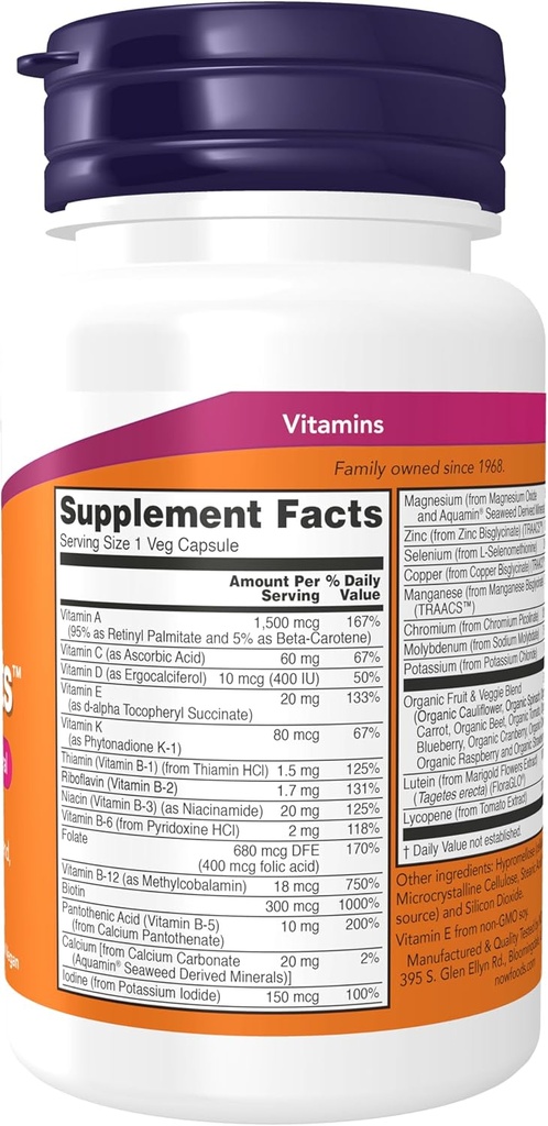 NOW Foods Supplements, Daily Vits™with Fruit & Veggie Blend, Lutein and Lycopene, 30 Veg Capsules (Pack of 4) 3