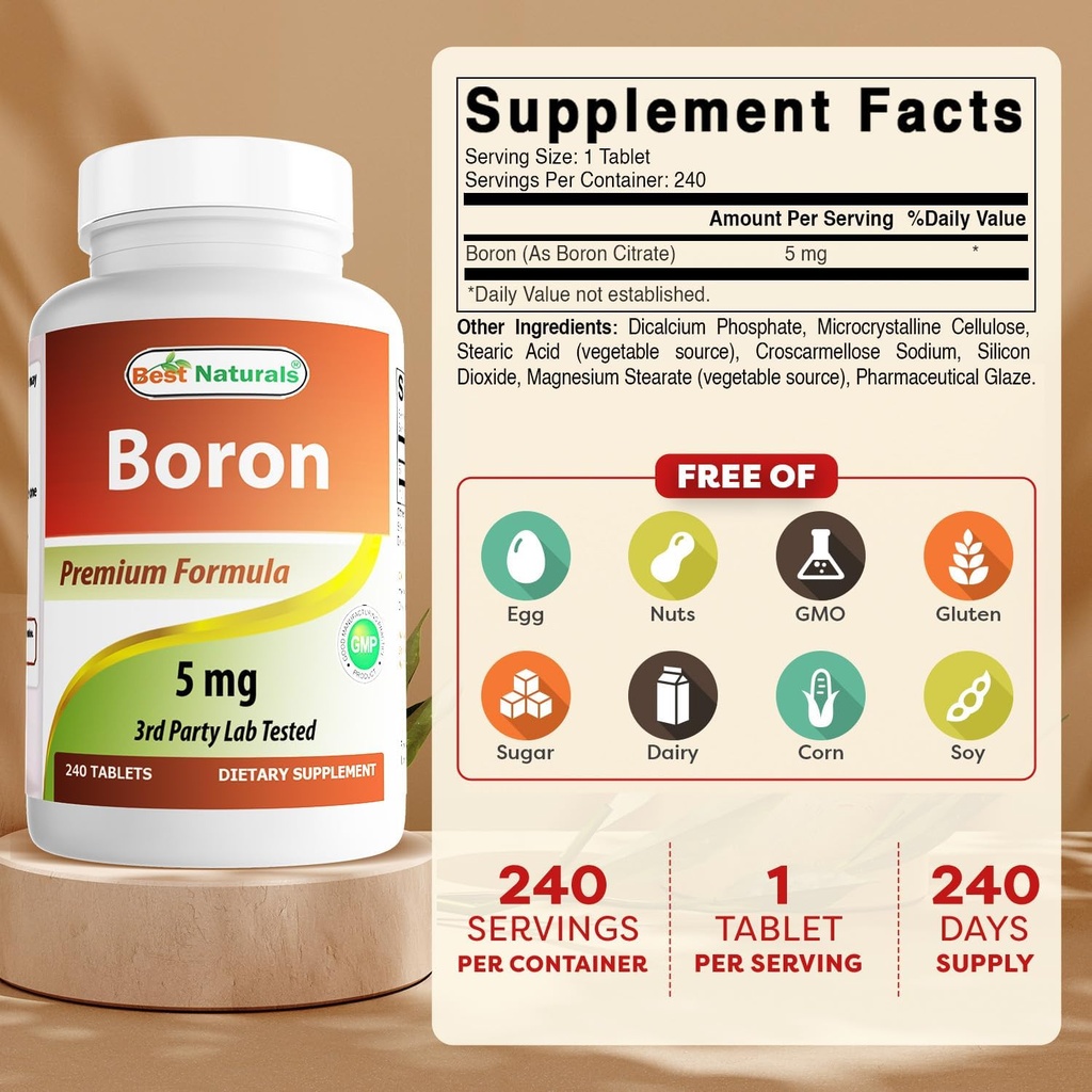 Best Naturals Boron Supplements 5 mg 240 Tablets (240 Count (Pack of 2)) 3