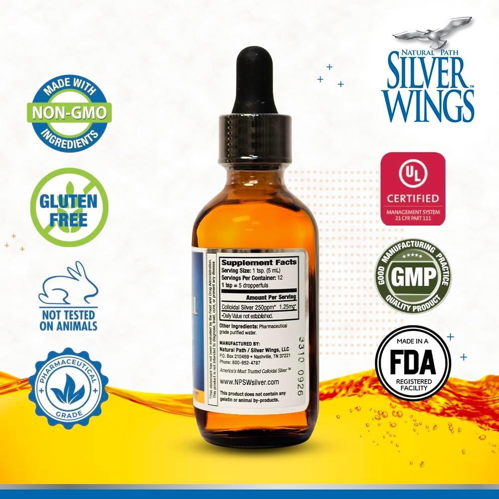 Natural Path Silver Wings Colloidal Silver Liquid - Enhanced Immune Support Supplement - 250ppm (1250mcg) - 2oz Dropper 3