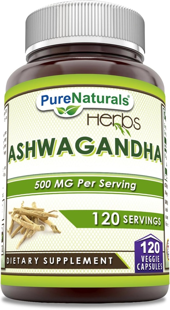Pure Naturals Ashwagandha 500 Mg per Serving 120 Veggie Capsules Supplement | Made with Natural Ashwagandha | Non-GMO | Gluten Free | Made in USA 2