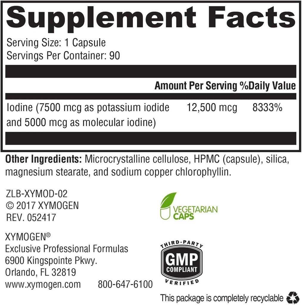 XYMOGEN XymoDine Iodine Supplement - High Potency Iodine 12.5 g to Support Healthy Synthesis of Thyroid Hormones (90 Vegetarian Capsules) 3