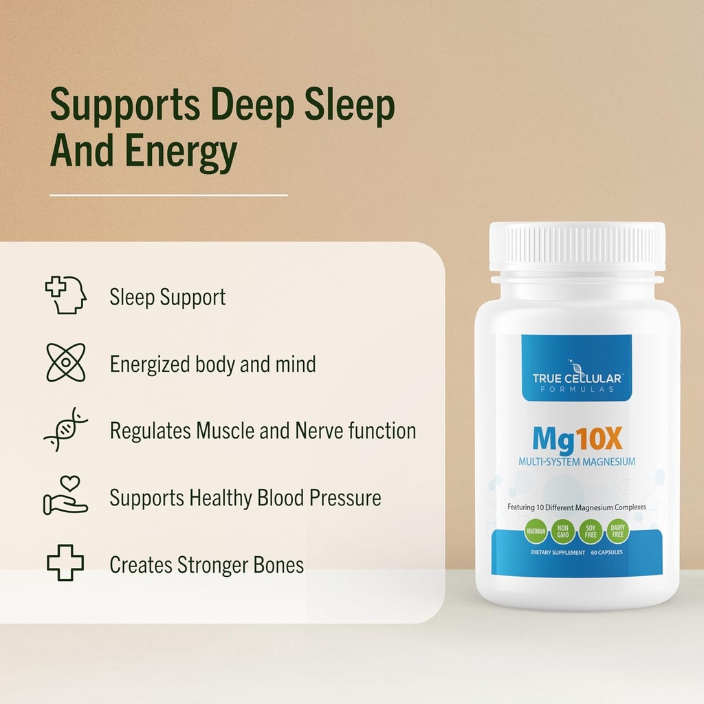 Mg10X Multi-System Magnesium | Supplement to Support Sleep - 60 Capsules | Enhanced Sleep, Immune System & Metabolic Support | Includes Magnesium Glycinate, Citrate and More 5