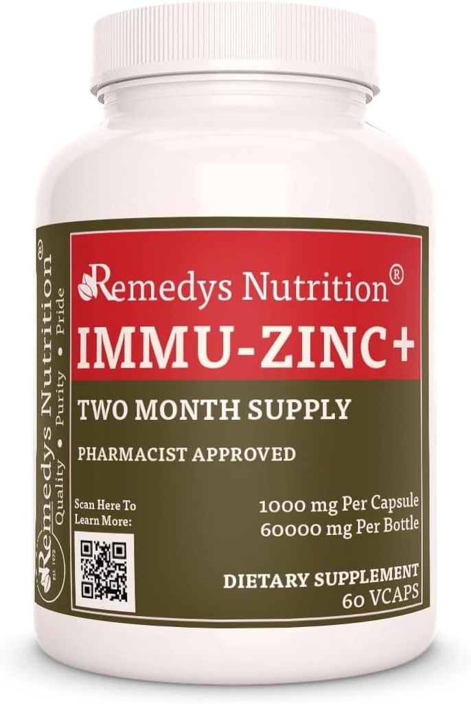 Remedy's Nutrition Immu-Zinc + | 1,000 mg, 60 Vegan Capsules Dietary Supplement | Two Month Supply | Also Contains Elderberry, Licorice & Oregano 2