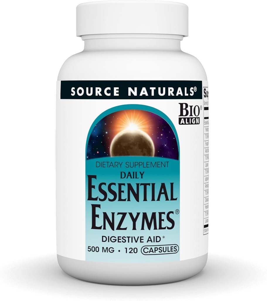 Source Naturals Essential Enzymes 500mg Bio-Aligned Multiple Supplement Herbal Defense for Digestion, Gas & Constipation Relief - Strong Immune System Support* - 120 Capsules 2
