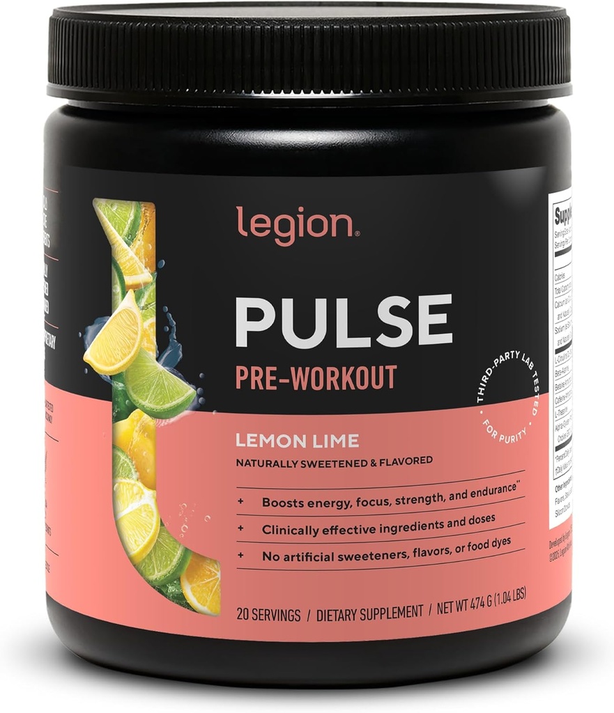 LEGION- All Natural Nitric Oxide Preworkout Drink to Boost Energy, Creatine Free, Naturally Sweetened, Beta Alanine, Citrulline, Alpha GPC (Lemon Lime) 2