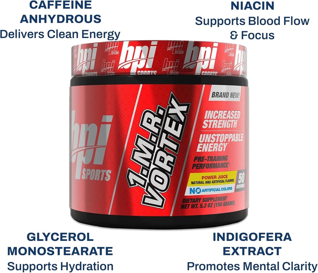 BPI Sports 1.M.R Vortex Pre Workout Powder – High Stim Preworkout for Men & Women with Glycerol, Caffeine, Niacin, and Herbal Extracts – Energy, Focus & Endurance – Power Juice – 50 Servings 4