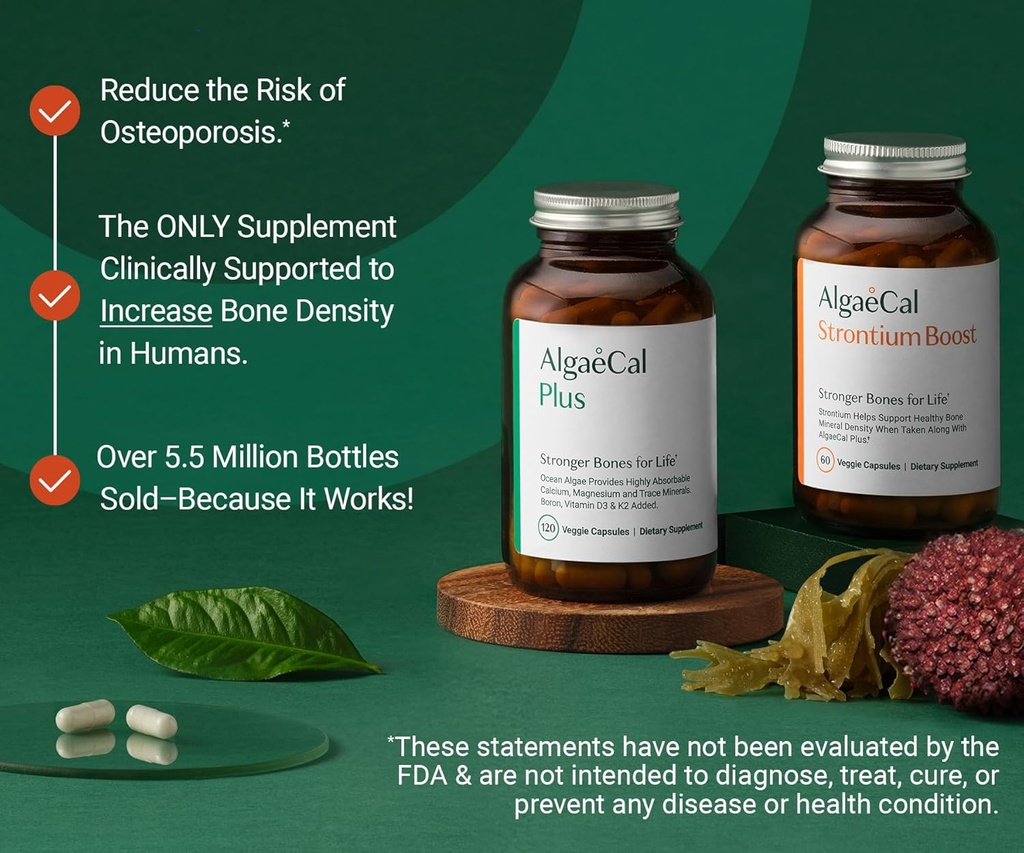 ALGAECAL Bundle - Bone Builder Pack, Calcium Supplement Vitamin D, K2, Strontium & Omega 3 Fish Oil with EPA & DHA & The Book by Lara Pizzorno Healthy Bones Healthy You 3
