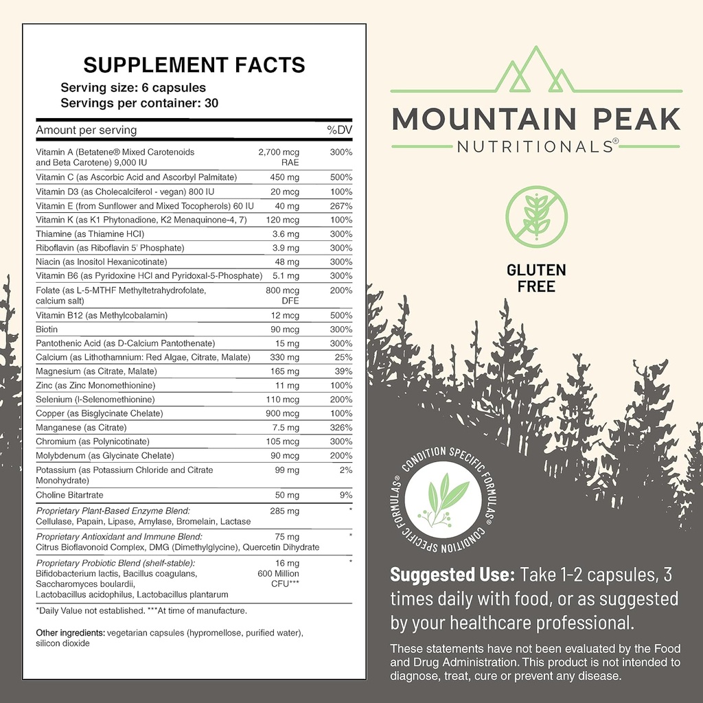 Mountain Peak Nutritionals Ultra High Multivitamin for Men & Women - with Vitamins A, B12, B6, C, D, E, Magnesium, Zinc, Folic Acid, Digestive Enzymes & Probiotics (180 Vegetarian Capsules) 5