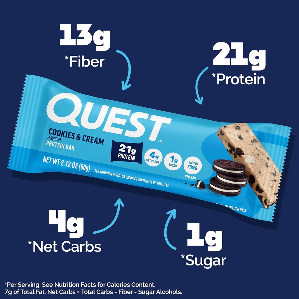 Quest Nutrition Cookies & Cream Protein Bars, 21g Protein, 1g Sugar, 4g Net Carb, Gluten Free, Keto Friendly, 12 Count 4