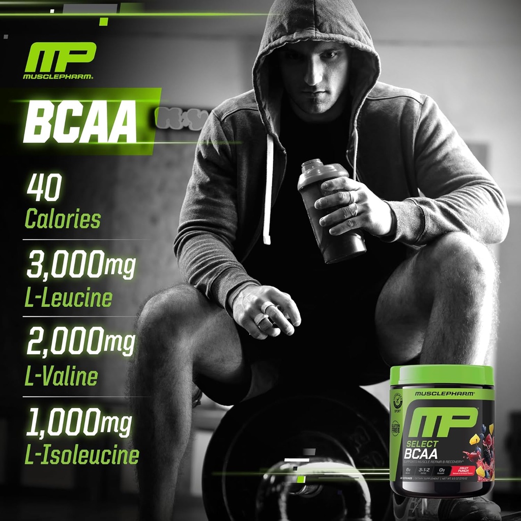 MusclePharm Essentials BCAA Powder, Pre & Post Workout Recovery Drink, Supports Muscle Recovery & Energy, Essential Amino Acids, 30 Serv, Fruit Punch 6