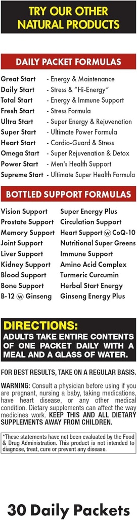 Daily Start Complete Daily Vitamin Pack | 10X Energy & Stamina Booster | Vitamin A, B, C, D, E, B12, Minerals, Ashwagandha, Panax Ginseng, Yerba Mate, Green Tea (30 Packets) 4