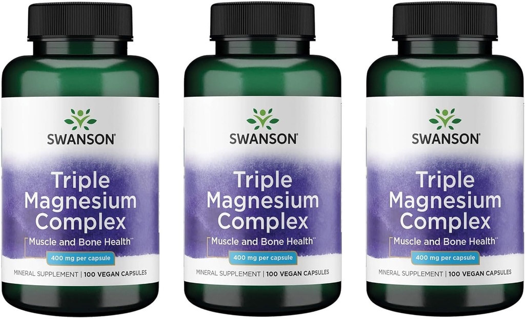 Swanson Triple Magnesium Complex - Mineral Supplement - Natural Support - Featuring Citrate, Oxide & Aspartate - (100 Capsules, 400mg Each, 3 Pack) 2