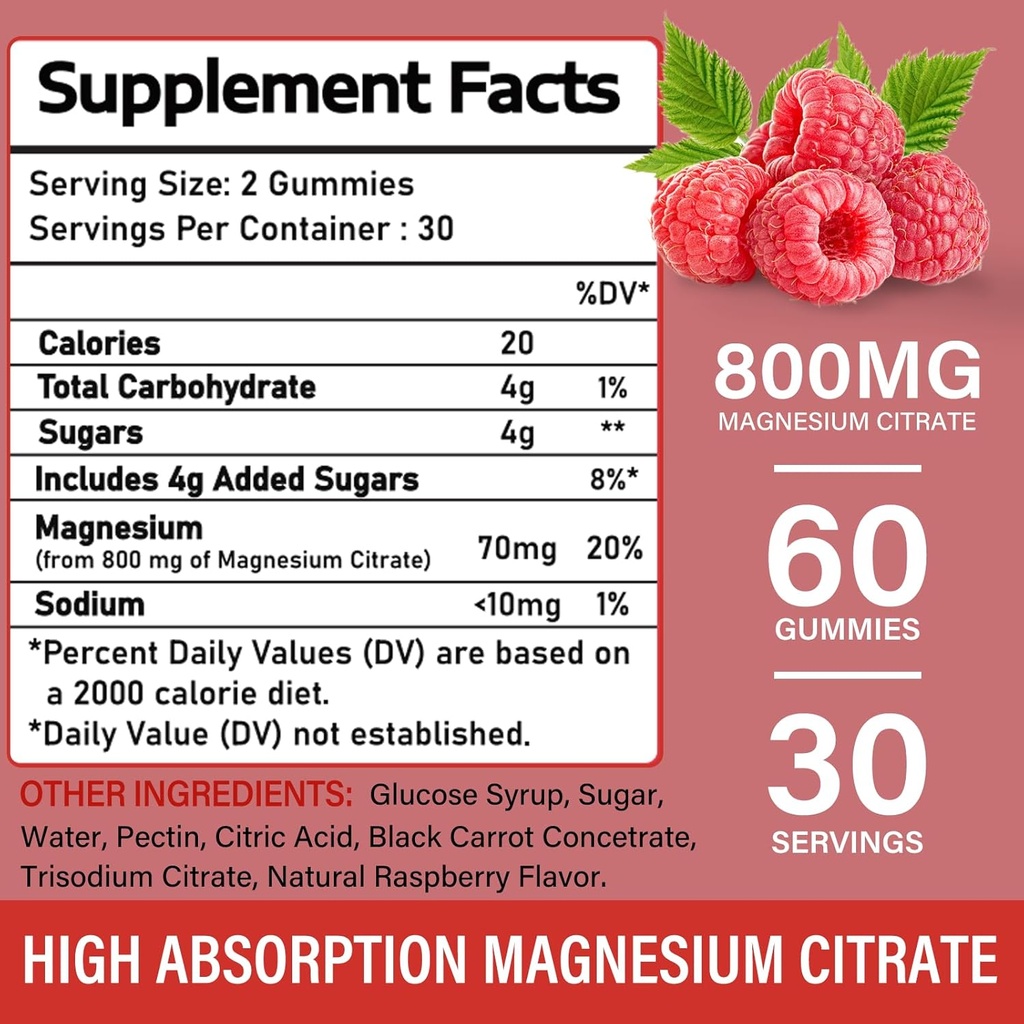 Magnesium Citrate Gummies | Magnesium Supplement for Women | High Absorption Magnesium Supplement | Vegan, Non-GMO Magnesium Gummies | 120 Raspberry Flavor (Pack of 2) 3