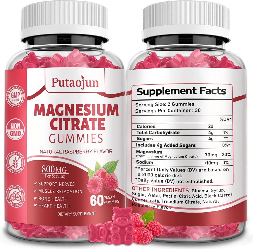 Magnesium Citrate Gummies | Magnesium Supplement for Women | High Absorption Magnesium Supplement | Vegan, Non-GMO Magnesium Gummies | 120 Raspberry Flavor (Pack of 2) 6
