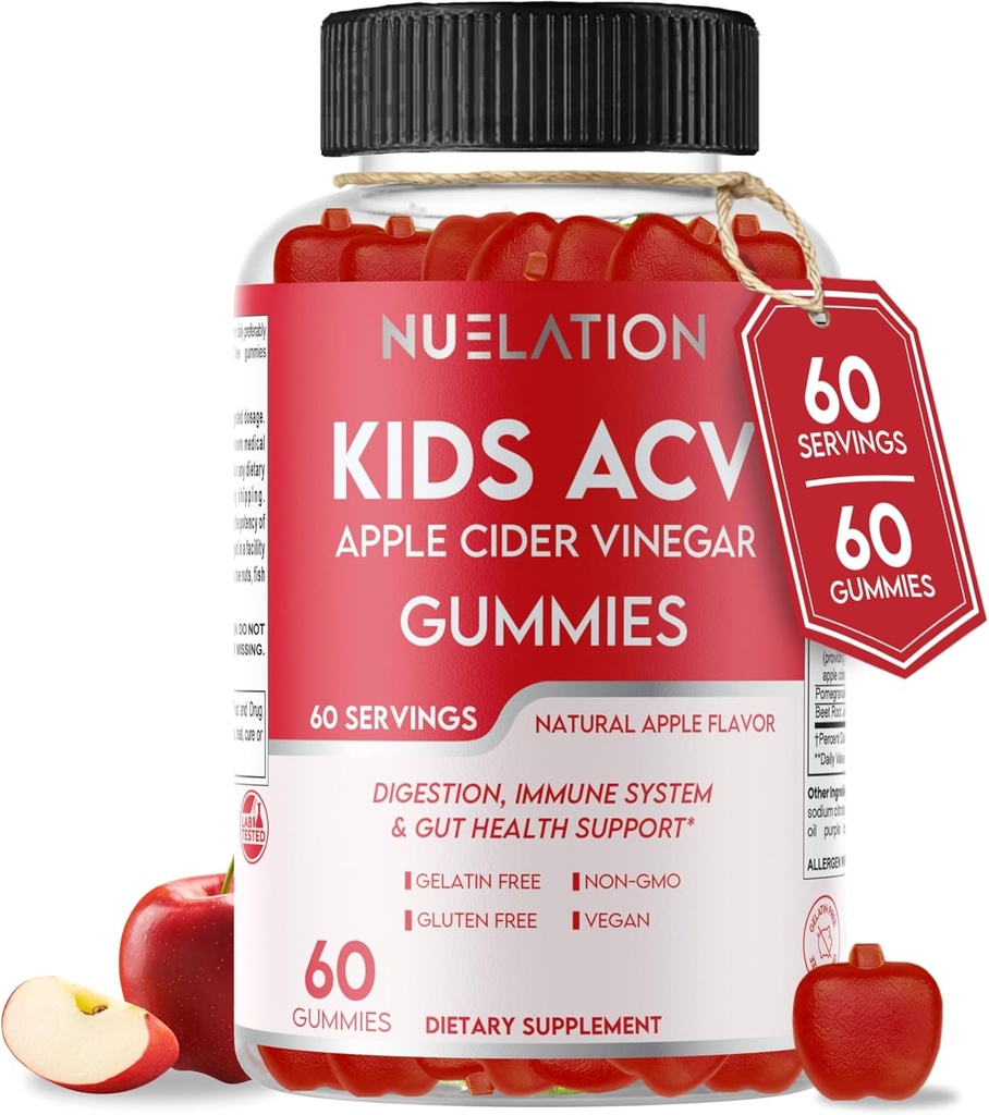 Apple Cider Vinegar Gummies for Kids, 60 Servings. Gluten Free, Vegan and Gelatin Free ACV Gummies 2