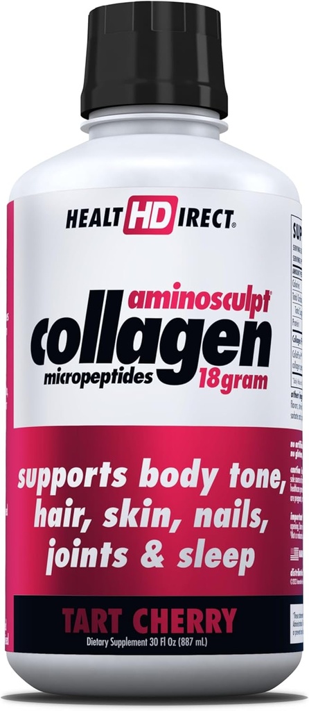 HEALTH DIRECT AminoSculpt Sugar-Free Collagen Supplement - High Potency Medical-Grade Protein for Hair, Skin, Nails & Joints, Grass-Fed, Non-GMO, Liquid Collagen - Tart Cherry - 30 Fl Oz 2