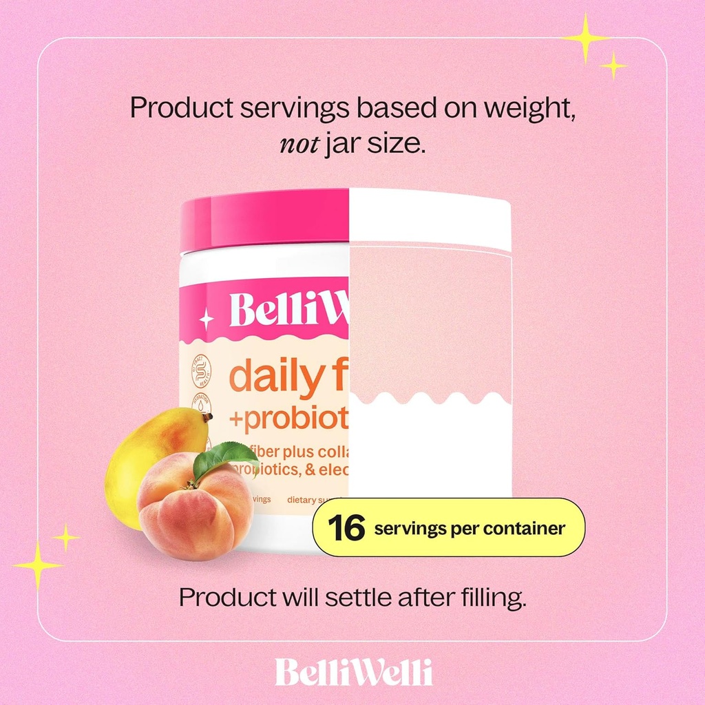 BelliWelli Fiber Supplement for Women & Men – Premium Daily Fiber Powder from Organic Acacia with Added Collagen, Electrolytes & Probiotics – No Bloat, Constipation & Gut Health Support (Peach Mango) 5