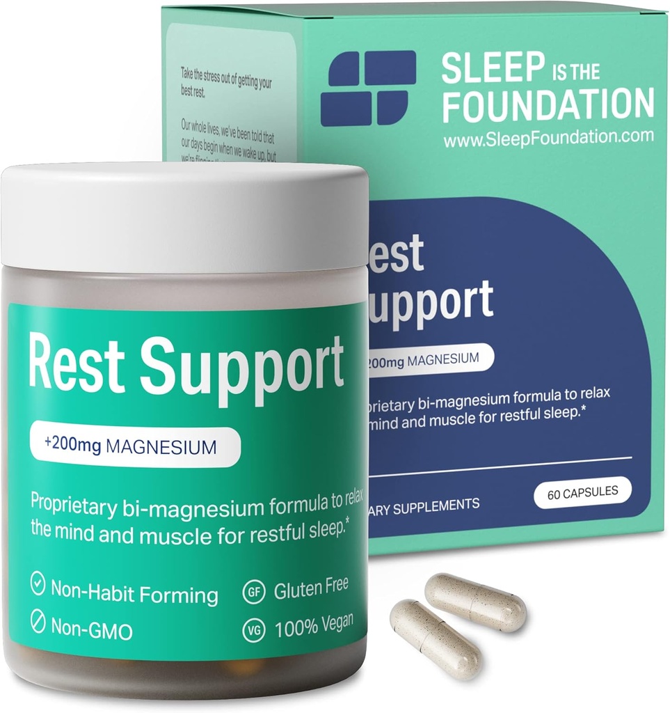 Rest Support Magnesium Supplement - Magnesium for Sleep - Non-Habit Forming Sleep Aid with Magnesium Glycinate & L-Theanine, 60 Capsules - by Sleep is the Foundation 2