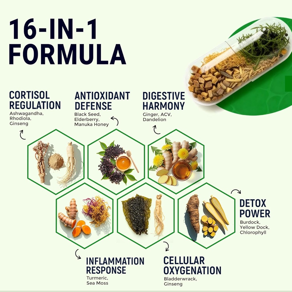 Sea Moss Black Seed Oil Ashwagandha Ginger - Advanced Irish Sea Moss Capsules All in One Supplement with Seamoss Black Seed Oil Ashwagandha Burdock Root Bladderwrack - Pills for Energy, Immune, Gut 6