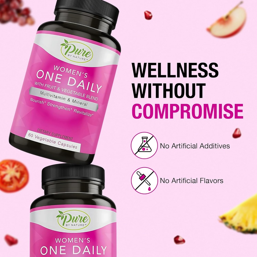 Pure By Nature One-Daily Multivitamin for Women, Immune Support Supplement with Non-GMO Ingredient, Vitamin & Minerals for Energy, 60 Veggie Capsules 4