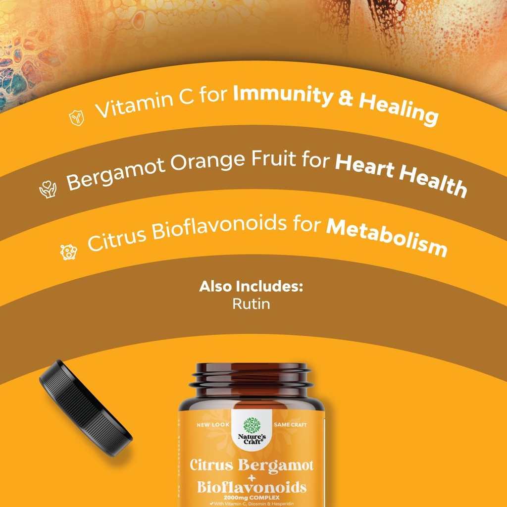 Citrus Bergamot Supplement with Citrus Bioflavonoids - Ultimate Citrus Bioflavonoids Supplement with Citrus Bergamot Extract 1000mg Rutin and Hesperidin for Immunity Support (1 Month) 5