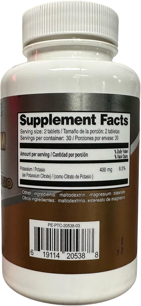 Potassium Citrate Tablets - Potassium Supplement, Potassium Citrate 60 Tablets (700mg)- Potassium Citrate Supplement-30 Days Supply Dietary Supplement PLANTIMEX 3