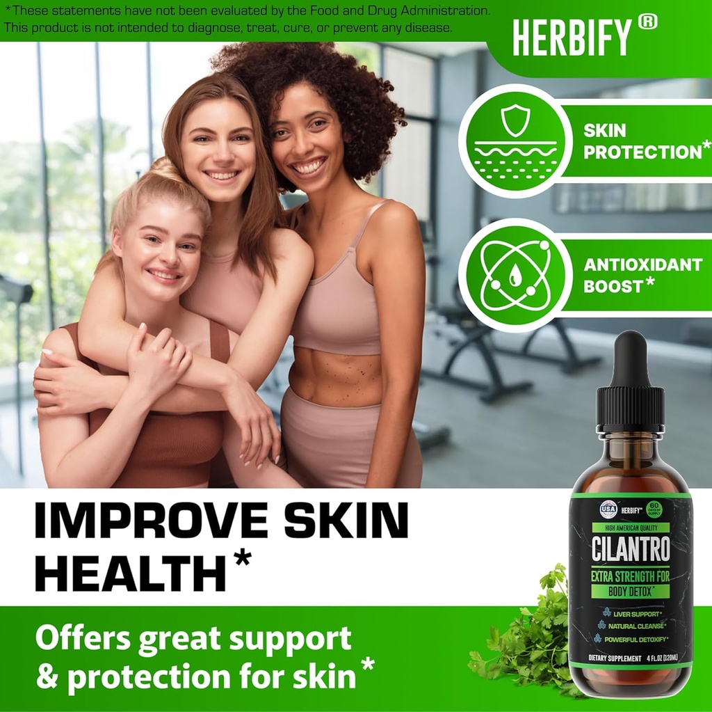 HERBIFY Cilantro Tincture - Herbal Cilantro Supplement for Detox - Rich Source of Antioxidants - Supports Heart and Body Cleanse - Made in USA - Cilantro Extract 4 Fl Oz 4