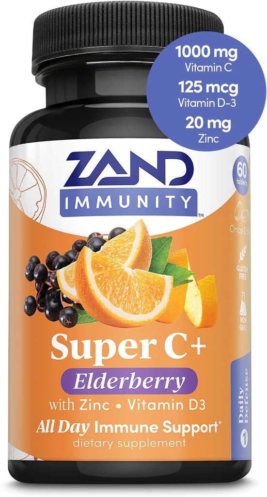 Zand Immunity Super C+ with Elderberry, All Day Immune Support, 1000mg PureWay-C Vitamin C Plus Zinc & Vitamin D-3, Enhanced Absorption, 60 Tablets, 30 Servings 2