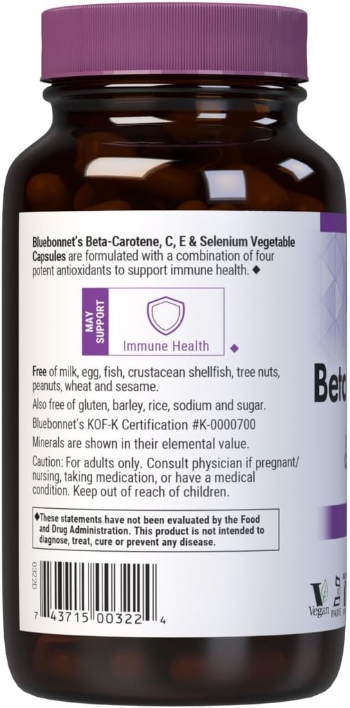 BlueBonnet Beta Carotene C and E Plus Selenium Vegetarian Capsules, 120 Count, White 4